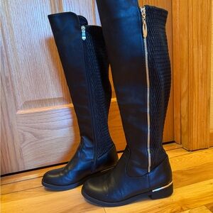 Fashion Nova Black Over the Knee Boots with Gold Zipper